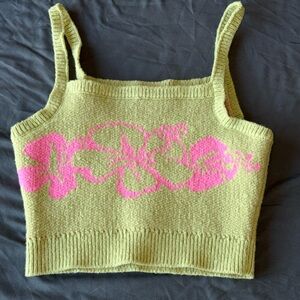 Princess Polly Olive Green and Pink Cropped Knit Tank
